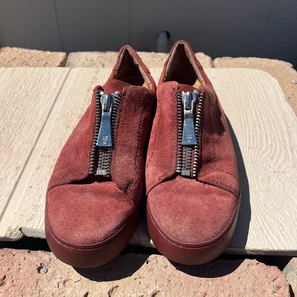 FRYE Lena Zip Low Sneakers Red Clay Suede Size 8